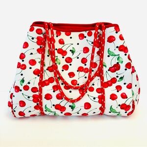 Ahdorned neoprene summer cherries limited edition large tote bag